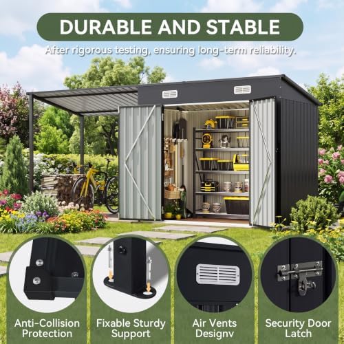 aoxun 12'x3.5' outdoor storage shed & hardtop gazebo, side view