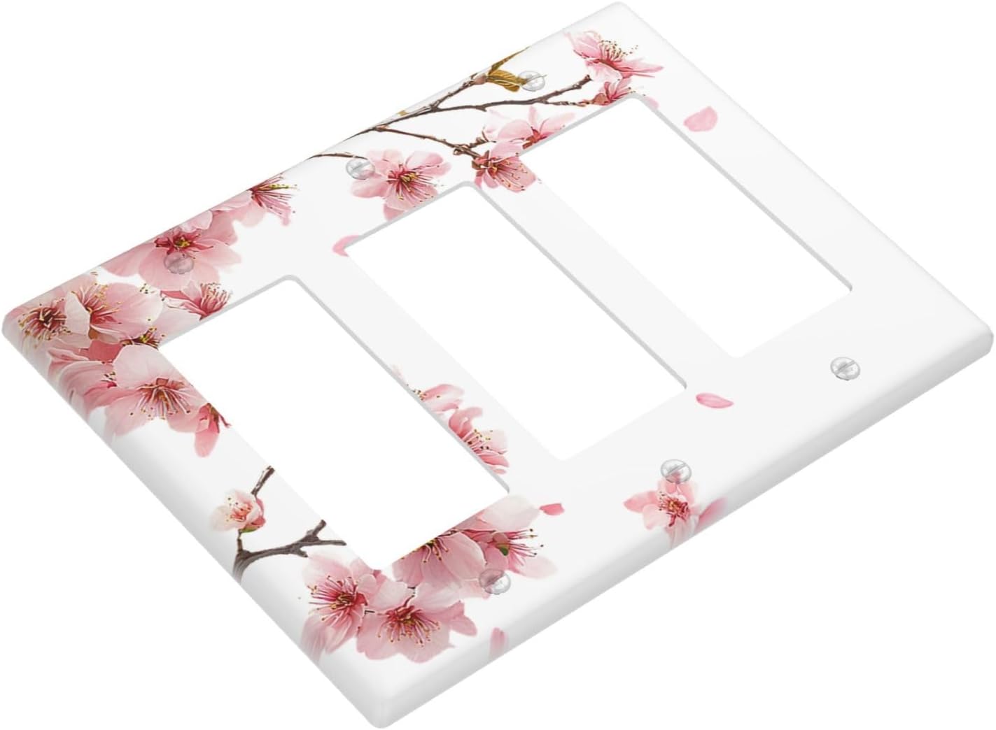 Decorative Outlet Covers Sakura Cherry Blossom Delicate Pink Floral Art 3 Gang Wall Plate Triple Rocker Light Switch Covers Switch Plate Cover for Living Room Bedroom Office