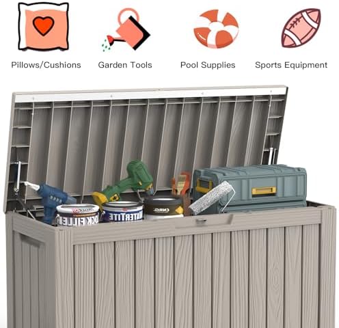 mars villa 80 gallon deck box, outdoor storage on a desk or shelf