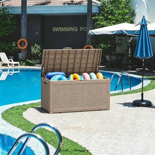 110 gal outdoor storage box waterproof lockable,deck box,medium, view 9