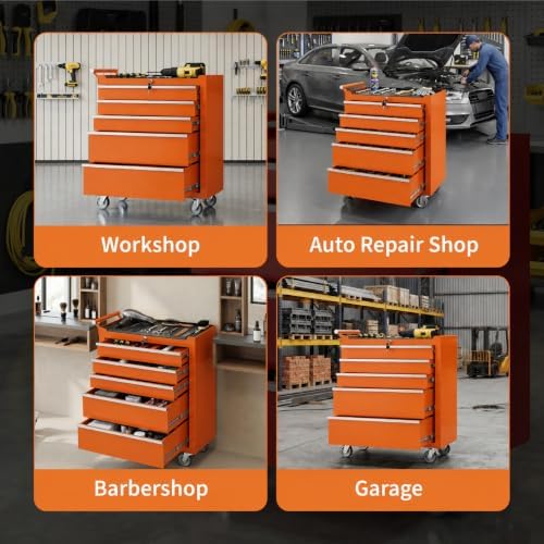 garvee rolling tool chest, 5 drawers tool storage, side view
