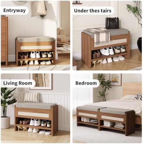 garvee 31" l farmhouse shoe bench with storage, front angle view