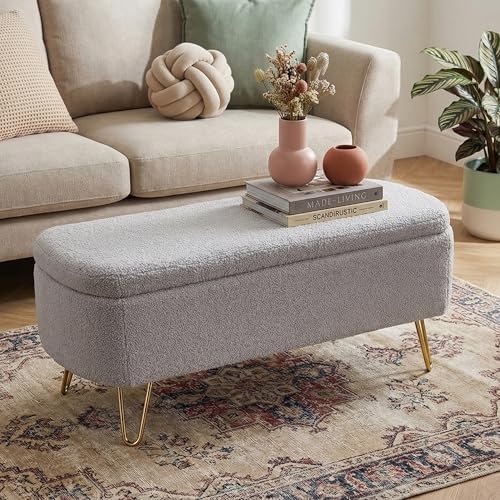 end of bed storage bench for bedroom, small, front angle view