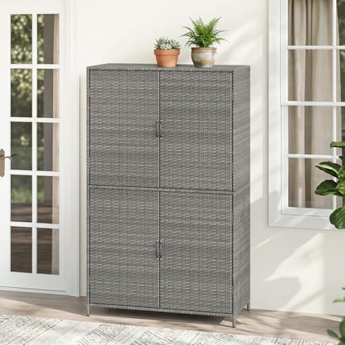 tangkula rattan outdoor storage cabinet, patiojoy outdoor cabinet, view 9