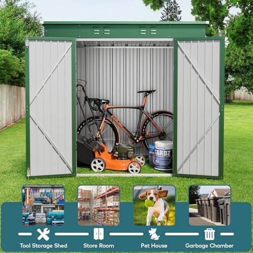 gizoon 6x4 ft outdoor shed, metal garden shed showing dimensions