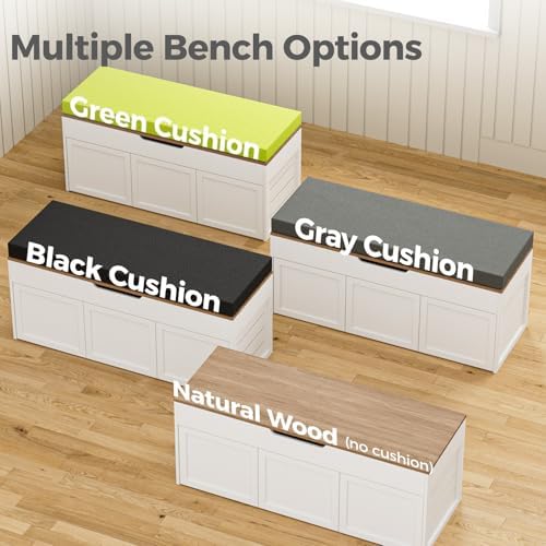 l-shaped corner storage bench with cushion, backless wood showing dimensions