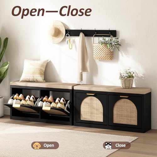 rattan narrow entryway bench with shoe storage, 2, package contents