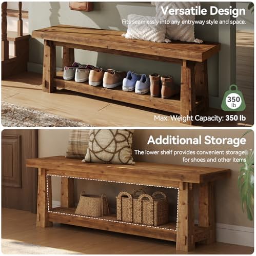 solid wood entryway bench, 55" rustic bench seat on a desk or shelf