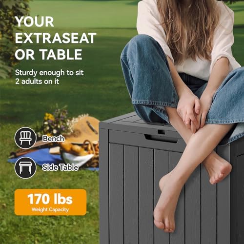 31 gallon outdoor storage box waterproof deck box showing dimensions