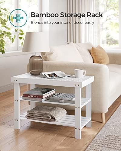 songmics shoe rack bench, 3-tier bamboo entryway bench on a desk or shelf