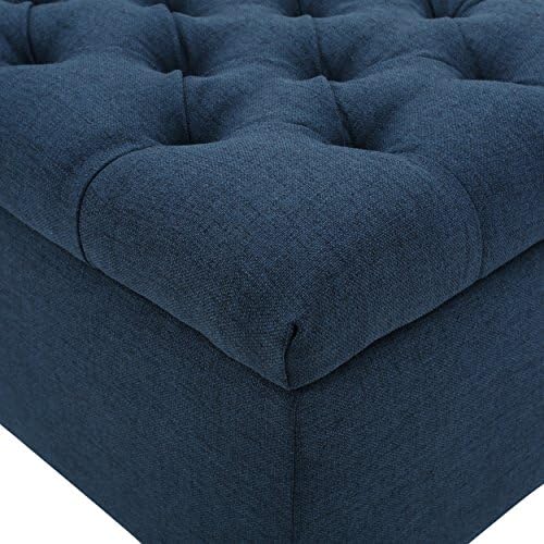 fabric storage ottoman bench, 51" navy blue storage, front angle view