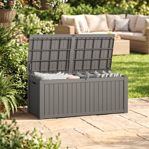 outdoor storage box waterproof, 200 gallon deck box on a desk or shelf