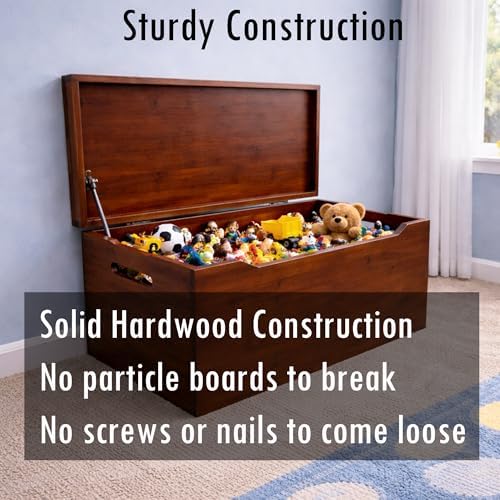 fully assembled, solid wood storage chest with lid, close-up detail