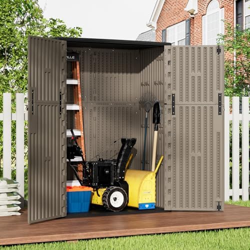 homspark outdoor storage shed 57 cu.ft, all-weather resistant shown in use