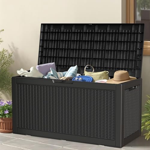 100 gallon outdoor storage box waterproof lockable deck, front angle view