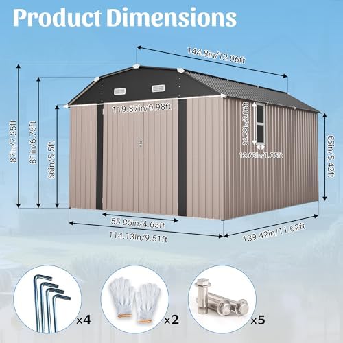 yopto 10x12 ft outdoor storage shed,heavy duty metal, close-up detail