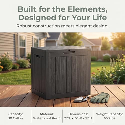 nicbex 30 gallon deck box, waterproof resin outdoor, side view