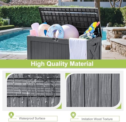 greesum 120 gallon deck box, resin outdoor storage, close-up detail