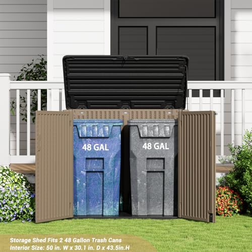 kinying larger outdoor storage shed weather resistance, resin on a desk or shelf