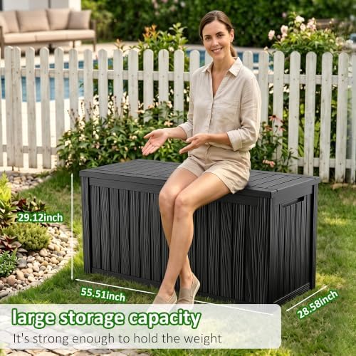 easyup 250gal large outdoor storage box waterproof lockable shown in use