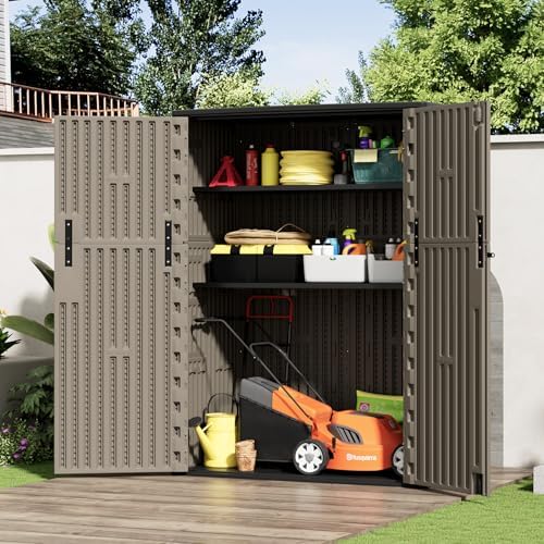 homspark outdoor storage shed 57 cu.ft, all-weather resistant, side view