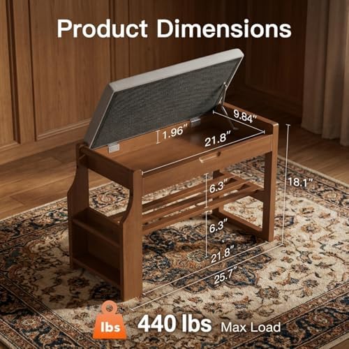 pipishell 26" pine wood shoe bench entryway with shown in use