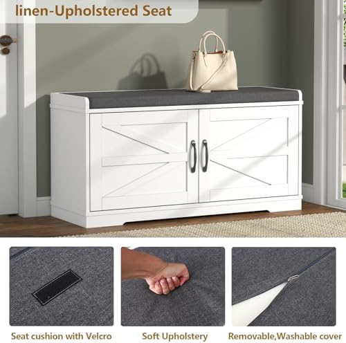 loomie shoe storage bench, 2-tier farmhouse entryway bench showing dimensions