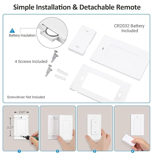 DEWENWILS Remote Control Outlet Wireless Wall Mounted Light Switch, Electrical - Image 6