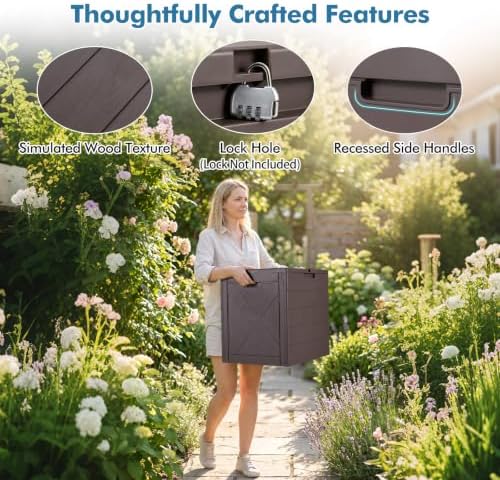 tangkula 25 gallon outdoor storage box with lockable showing dimensions