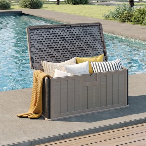 tangkula 100 gallon waterproof outdoor storage box, front angle view