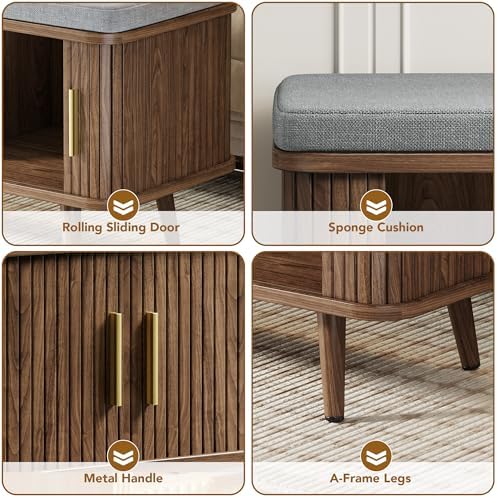 decofy shoe storage bench with cushion and sliding showing dimensions