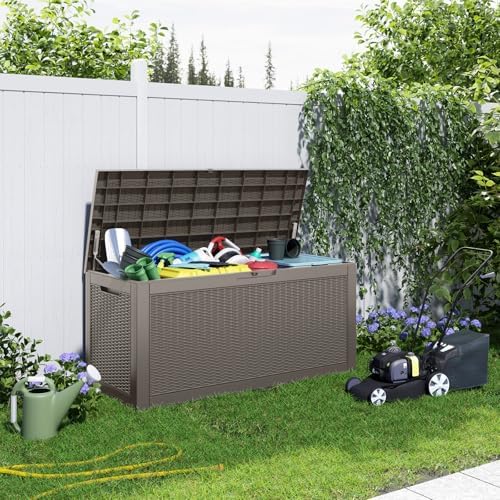 120gal outdoor storage box waterproof lockable deck box on a desk or shelf