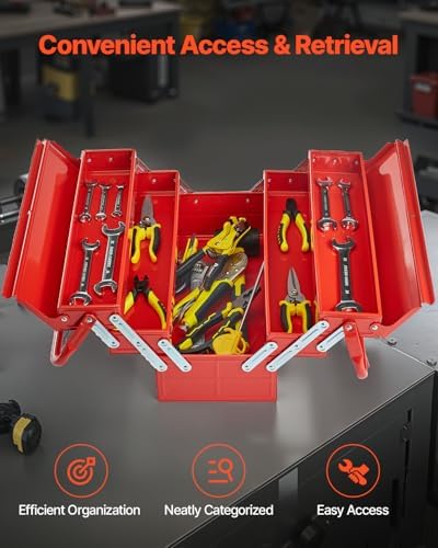 vevor metal tool box, 18-inch, 3-tier 5-tray portable, side view