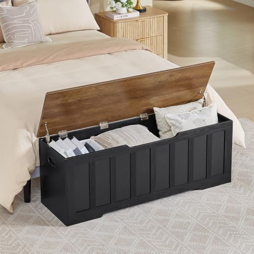 vankiley 51.2" storage chest extra large,wooden storage bench,black+brown showing dimensions