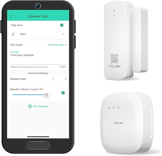YoLink LoRa Smart Door Sensor Starter Kit: SpeakerHub Audio Hub & Door Sensor by YoLink