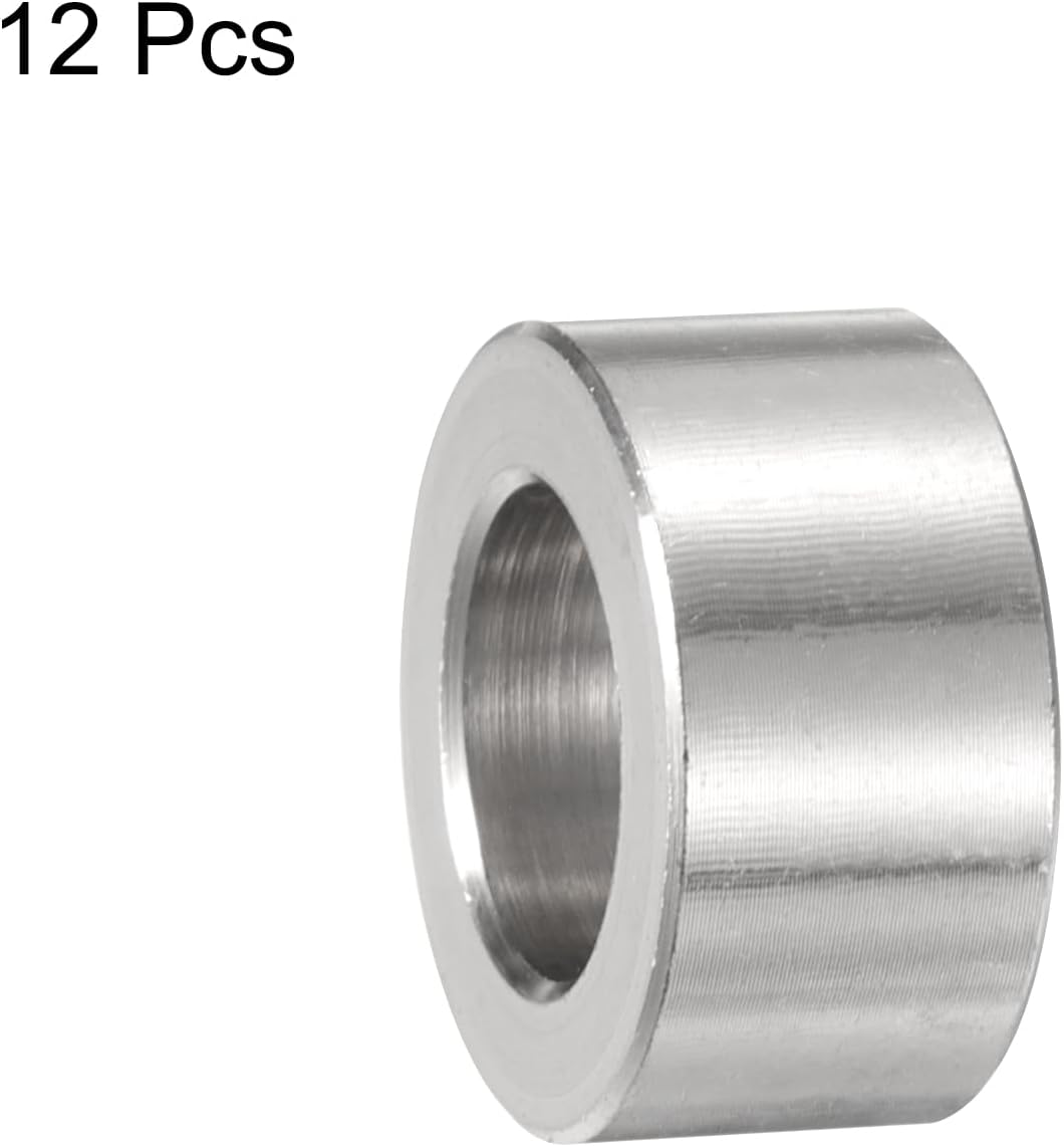 uxcell 12pcs Stainless Steel Spacer 12mm Bore x 20mm OD x 10mm Length Screw Bushing Plain Finish Round Metal Spacer for M12 Screws Bolts and Rods