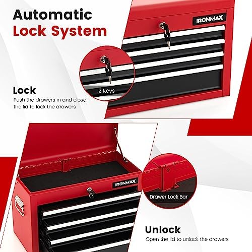 ironmax tool cabinet on wheels, 6-drawer lockable rolling showing dimensions