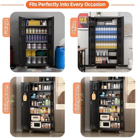 metal garage storage cabinet with wheels and pegboard on a desk or shelf