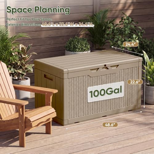 flamaker outdoor storage box 100 gallon waterproof resin, side view