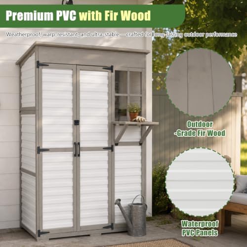 outdoor storage cabinet with waterproof pvc panels, 48.8" on a desk or shelf