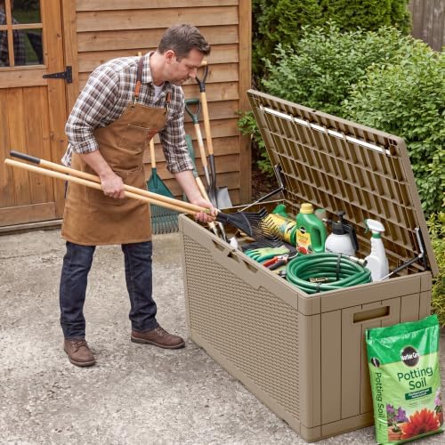 flamaker outdoor storage box 100 gallon waterproof resin on a desk or shelf