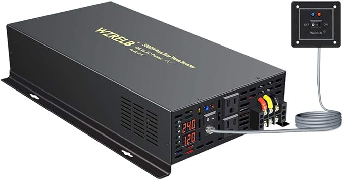 WZRELB 3500W 24VDC 120VAC Pure Sine Wave Power Inverter, 2 AC Outlets, Wired by WZRELB