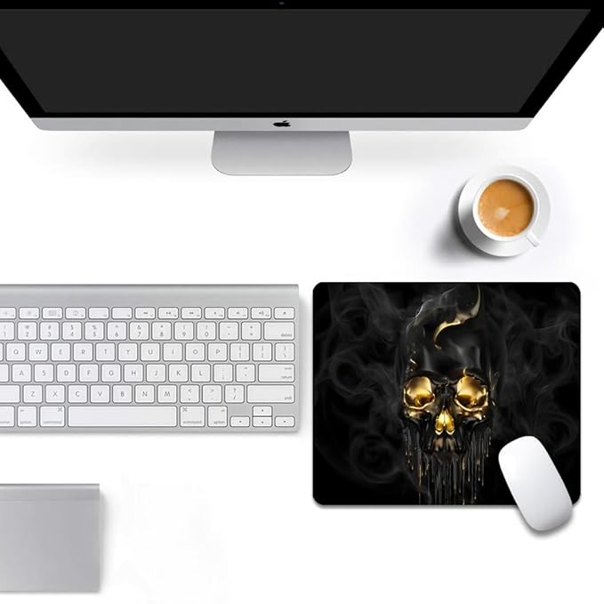 Gold Black Skull Square Mouse pad, Waterproof, Anti Slip Rubber Base, Computer - Image 6