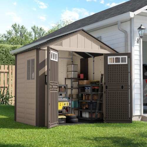 amopatio 8x6 ft outdoor storage shed with floor, front angle view