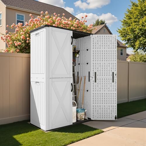 devoko 50 cu ft plastic outdoor storage cabinet shown in use