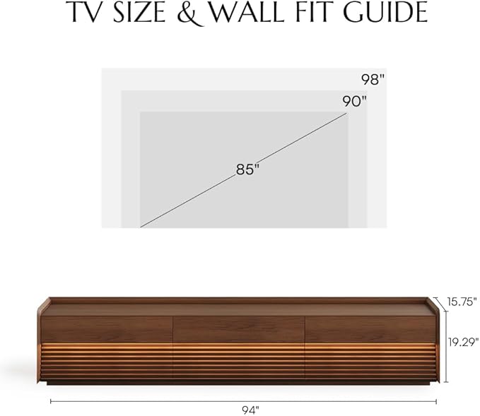 POVISON Fully-Assembled Mid Century Modern TV Stand, 94.49" Wood Media Console - Image 8