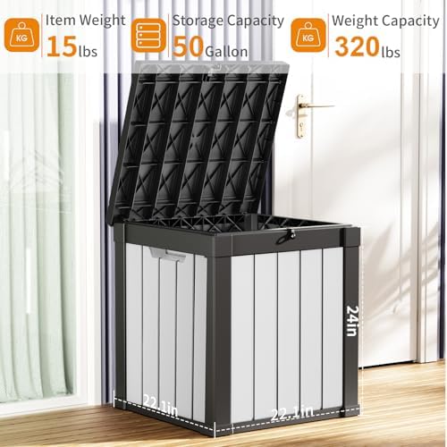 patiozen 50 gallon resin deck box, lockable patio, side view