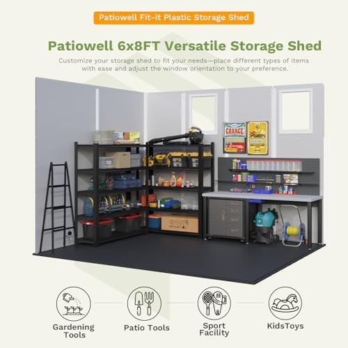patiowell 6x8 ft resin outdoor storage shed with, package contents