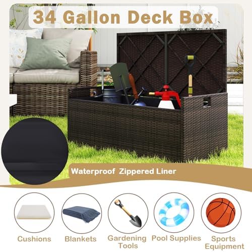 relax4life 34-gallon outdoor storage box - wicker rattan, side view