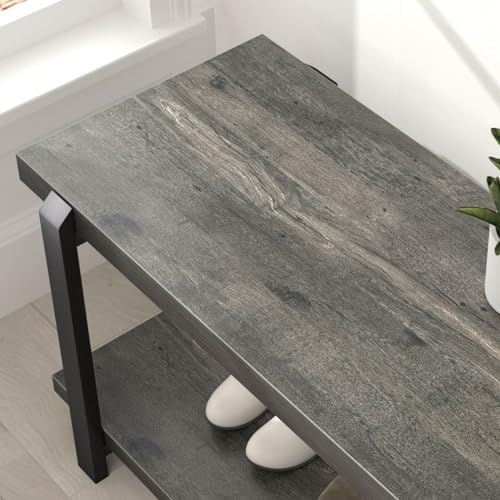 excefur industrial entryway bench with storage, rustic wood, side view